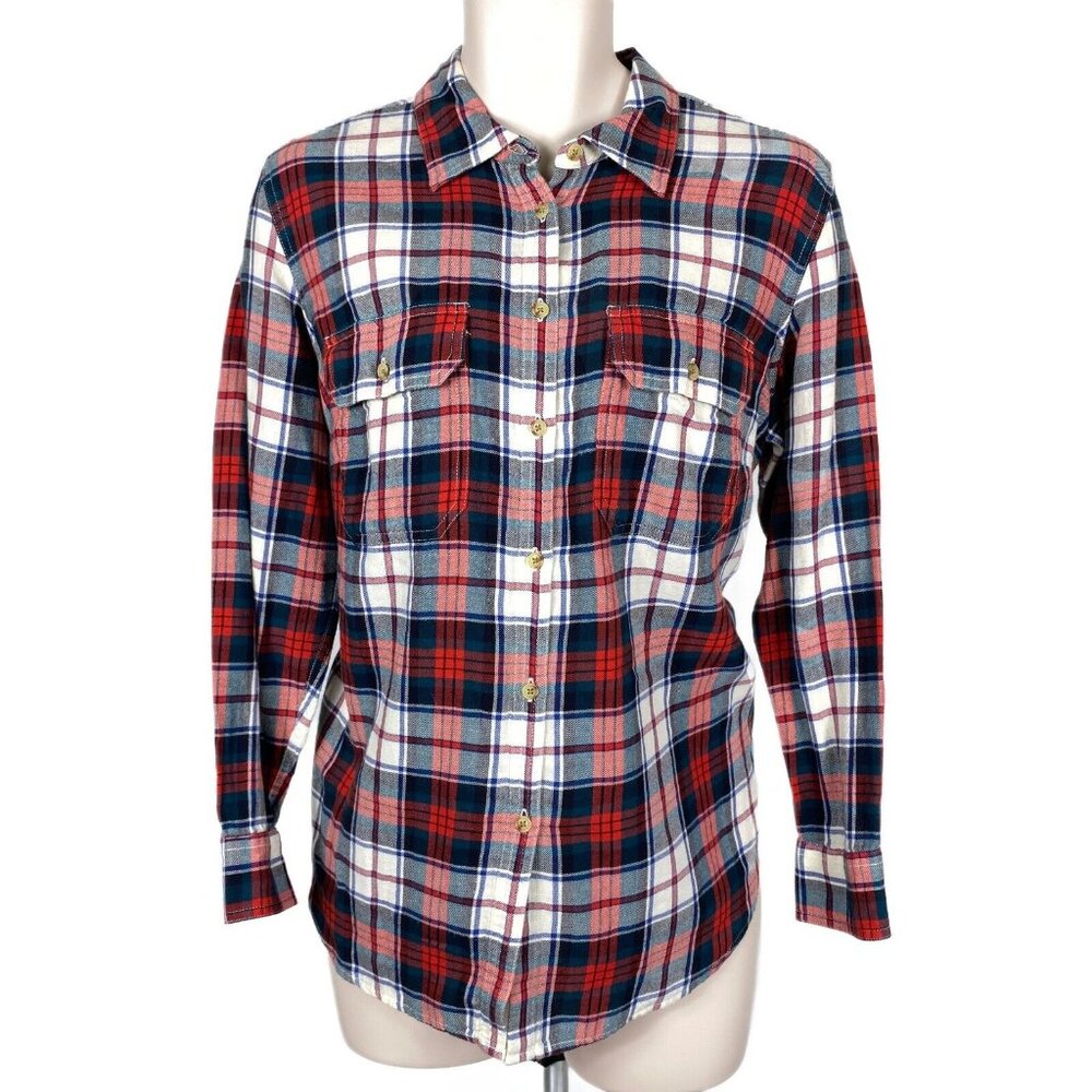 Womens Chaps Sz 1X Red, White and Blue Plaid Long Sleeve Button Up Top